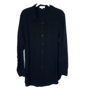 Tousyea Womens Button Down Shirt Size Medium Black Long Sleeve Collared Viscose